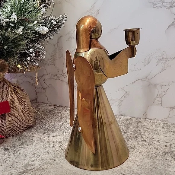 Vintage Brass and Copper Christmas Angel Candle Holder Made in Hong Kong - Picture 4 of 7